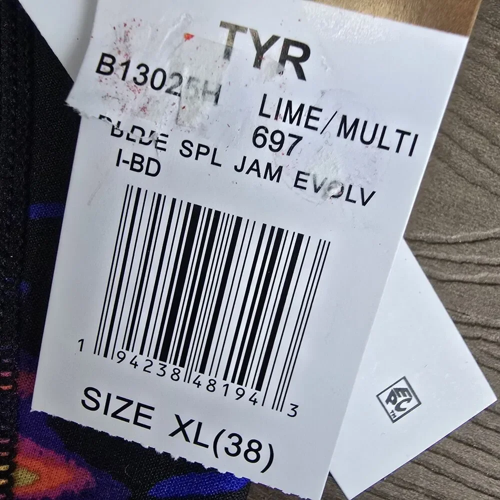 TYR Men's Durafast Elite Black/multi Evolved Drawstring Swim Jammer Sz 38 New